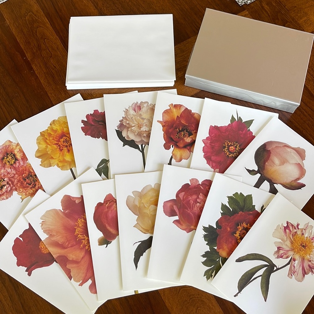 RARE MARTHA STEWART LIVING SET OF 14 PEONY CARDS AND ENVELOPES - BEAUTIFUL!